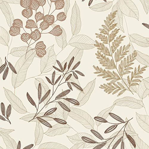 Ciara Golden Leaves Wallpaper - Cream Brown Floral Metallic Effect - Textured Modern Contemporary Paste The Wall Vinyl