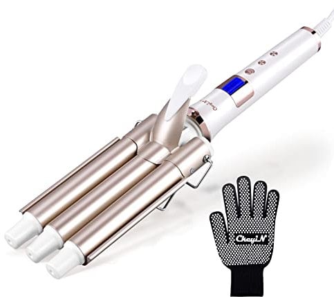 CkeyiN 22mm Welleneisen 3 Fässer Lockenstab Beach Waves 80℃-230℃,Welleisen für Lange/kurze Haare Wasserwelle mit LCD Display drei Stangen Lockenstabe