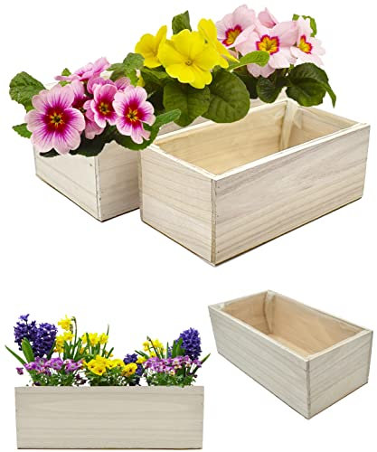 Stephans Möbelbörse 2er Set Pflanzkästen Holz Blumenkasten Balkonkasten Blumenkübel Pflanzkasten rechteckig Natur