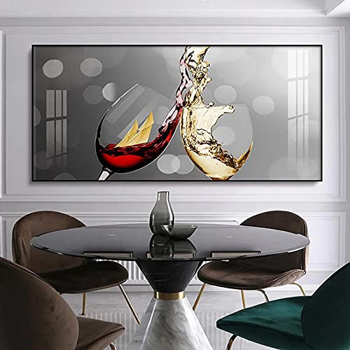 dsdsgog Rotweinglas Bilder auf Leinwand Poster Esszimmer Malerei Zimmer Bar Restaurant Küche Home Wandkunst Dekor 40x80cm Rahmenlos