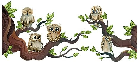 SUPERDANT Karton Eulen Wandaufkleber Bunter Wald Wandsticker Eulen Auf Den Zweigen Wandtattoo Abnehmbarer Vinyl Wandsticker Kunst Wandaufkleber Für Kinderzimmer Spielzimmer Dekoration