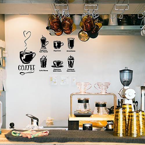 SUPERDANT Kaffee Schwarz Motiv Wandaufkleber für Küche und Café | Hochwertiges Pvc,Wasserdicht,Umweltfreundlich,Langlebig,Starke Haftung,Ohne Rückstände,80×78cm,Wiederverwendbar