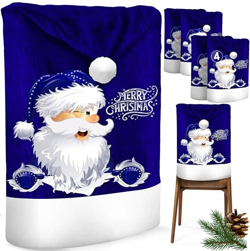 KESSER® Premium Weihnachtsstuhlüberzug 4er Set Stuhlhussen für Weihnachten Nikolausmütze Stuhlbezug Husse Weihnachtsdeko für Stühle Überzieher - Stuhlabdeckung im weihnachtlichen Design