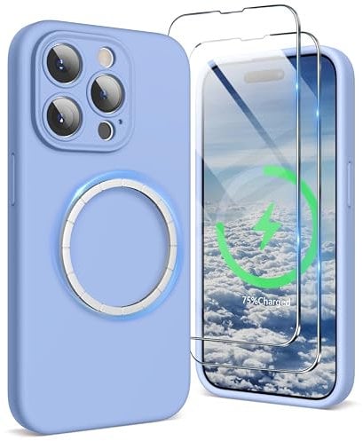 SURPHY Magnetic Case for iPhone 15 Pro Max Case with Screen Protector, Liquid Silicone Anti-Scratch Compatible with MagSafe Gel Rubber Phone Case for iPhone 15 Pro Max 6.7 inch, Winter Blue