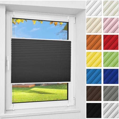 No Drill Blinds Non-woven, 120 x 210 cm Top-down Bottom-up Shades Pleated Shades No Drill Blinds with Install Accessories, for Kitchen Patio Doors, Black