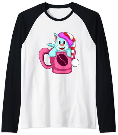 Katze Kaffee Tasse Pudelmütze Raglan