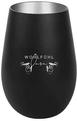Der-Porzellan-Laden Windlicht mit Gravur Wohlfühloase Schwarz Silber | Teelichthalter aus Glas mit Spruch, Tischdeko modern
