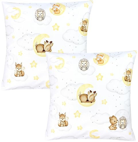 TupTam Kinder Kissenbezug Dekorativ Gemustert mit Hotelverschluss 2er Set, Farbe: Tiere/Sterne/Grau, Größe: 40 x 40 cm