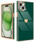 Urarssa for iPhone 15 Plus Case Cute Rectangle Heart Pattern Luxury Gold Plating Cases Women Girls Shockproof Bumper Silicone Protective Cover for iPhone 15 Plus-Green