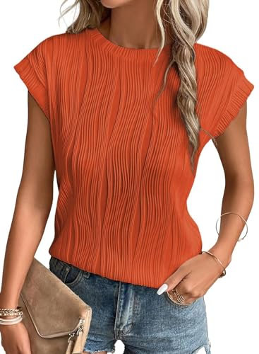 Gemulate Ladies Short Sleeve Summer Tunic Tops Womens Casual Knit tee Shirts Round Neck Office Blouses Orange S