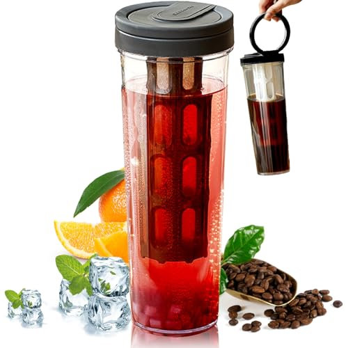Cold Brew Pitcher 34 oz Cold Brew Coffee Maker Leak Proof Cold Brew Flasche Tragbare Eced Coffee Maker Cup mit Griff und feinem Netzfilter leicht zu reinigen, schwarz, kaltbrauerhaft