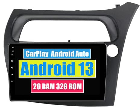 RoverOne Radio estéreo de coche para Honda Civic Hatchback 2006-2011 con CarPlay Android Auto reproductor multimedia navegación GPS pantalla táctil Bluetooth WiFi (para volante a la derecha)