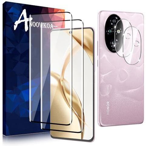 Anoowkoa Verre Trempé Honor 200 5G Transparent Film Protection Écran avec Caméra Arrière Protecteur sans Bulles, [2+2 Pièces] Facile à Installer