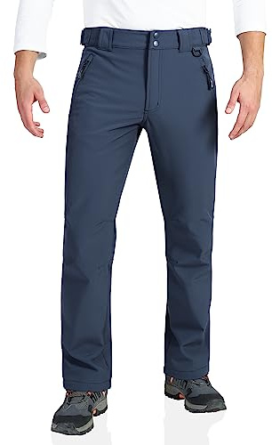 Outdoor Ventures Mens Waterproof Trousers Warm Fleece Lined Ski Snow Hiking Pants Softshell Trousers with Expandable Waist (Blue,34W/28L)