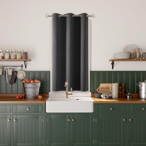 BGment Kitchen Curtain 45 Inch Length, Short Blackout Curtain for Small Window, Grommet Privacy Thermal Insulated Tier Room Darkening Drape for Bedroom, 1 Panel, 38 x 45 Inch, Dark Grey