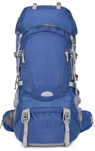 Outplea Trekkingrucksack Atmungsaktiv 60L Herren Damen, Bequem Wanderrucksack mit Innenrahmen, Wasserdichter Reiserucksack für Camping Wandern Mountainering Bergsteigen, Blau