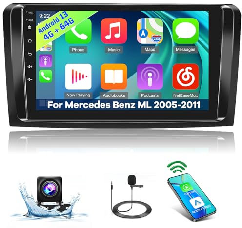 [4+64G] Carplay Radio Coche para Mercedes Benz ML W164 GL450 2005-2011 - Pantalla táctil de 9 Pulgadas IPS 1280 * 720P EQ Audio - Inalámbrico Android Auto, AI DSP, SWC + Cámara de Seguridad