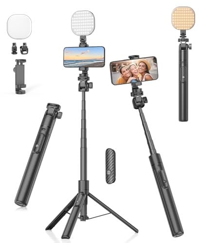 Gahenwo Vlogging Kit,Palo Selfie Trípode Móvil Teléfono con luz LED, 155cm Trípode Monopie para Cámara de Pie con Mando a Distancia y Soporte de Teléfono Móvil para iPhone