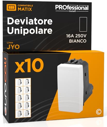 Deviatore Unipolare di Corrente 16A 250V Compatibile con BTicino Matix a Incasso da Muro Frutti Elettrici Colore Bianco - Confezione da 10