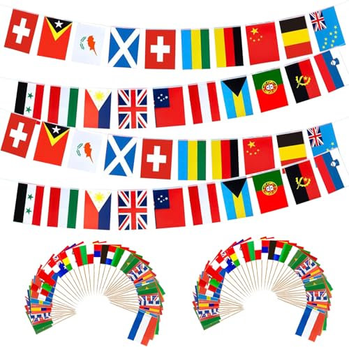 100 Piezas Eurovision 2024 Banderas Palillos de Dientes Madera con Banderas del Mundo, Mini Palillos para Aperitivos, para Banderines Decorativos Copa del Mundo Palillos Tarta Chuches