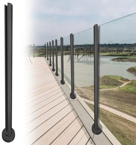 VoTwoofv Rundes Glasgeländer, 90,9 cm, 304 Edelstahl, Glas-Balustradenpfosten mit Zapfenschlitzen für Innen- und Außenbereich, Geländer von Deck, Balkon, Dachboden, Treppe (mittlerer Pfosten,