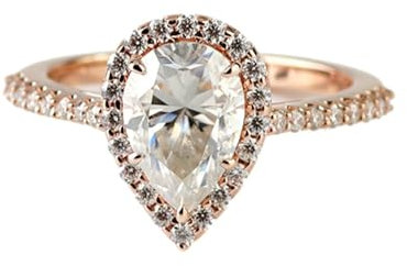 Vintage Engagement Rings, Pear Shaped Engagement Ring 18K Rose Gold Size M 1/2 1CT White Moissanite Halo Channel for Women