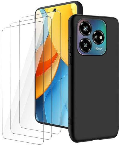LYZXMY Cover per ZTE Blade V60 Vita(6.6) Nero Custodia + 3 Pezzi Pellicola Protettiva in Vetro Temperato, Ultra Sottile in Silicone Protettivo Bumper TPU Morbido Gel Case