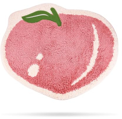 Bazasa Pfirsich Badematte für Badezimmer 48 x60 cm niedlich Cartoon Deko rutschfest Obst geformt waschbar Badezimmer Badewanne Teppich saugfähig Dusche Teppiche