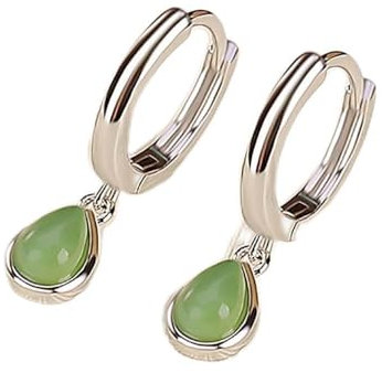 Lllunimon Grüne Jade Tropfen Ohrringe, 925 Sterling Silber Jade Creolen für Frauen, trendige handgemachte Ohrringe Geschenke,Silber