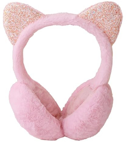 IHCEMIH Ear Muffs Women Girls Earmuffs Winter Accessories Fluffy Plush Foldable Adults Outdoor Thermal Ear Warmer Skiing Running Cat Ears Covers Protector from Wind Cold Gift for Girls Ladies Pink