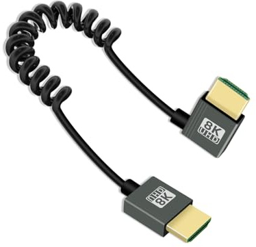 YANBORONSN 8K HDTV Coiled Cable 2.2FT, 90 Grad kurzes HDTV zu HD TV Kabel, Spring Spiral HD TV 2,1 Kabel 8K@60Hz, 48Gbps, für Kamera/TV/Capture Karten/Tablet(Links)