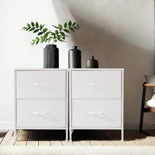DUMOS Kommode für Schlafzimmer mit Stoffschubladen hohe Organizer für Kleidung Schrank Kinderzimmer Aufbewahrungsturm mit Schrank Metallrahmen Holzplatte leichte