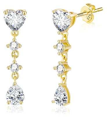Ohrringe Hängend Damen Gold Silber 925 Zirkonia Glitzer Anhänger Geschenk | Ohrringe Hängend Damen Gold Silber 925 Zirkonia Kristall Strass Herz Spiral Glitzer Glänzend Anhänger Hypoallergen Schmuck