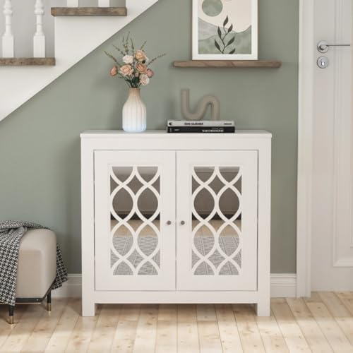 Galano Alice 2 Door Shoe Cabinet – Modern White Standing Storage Unit & Organiser for Hallway, Entryway, Home, or Office