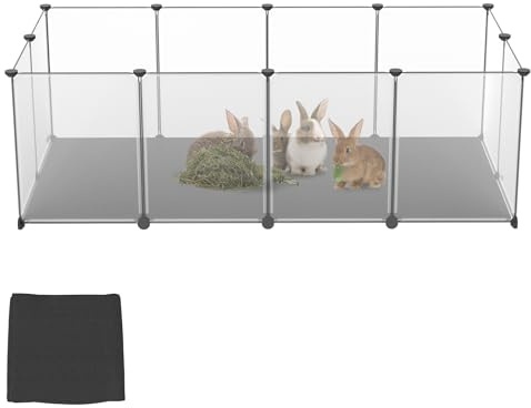ORHEYA 12PC Set Kleintiergehege mit Bodenplatten & Abnehmbarer Matte – Freigehege für Hunde, Katzen & Kaninchen, Stecksystem, 125×63×42 cm, Hundegehege, Kleintierkäfig, Kaninchenstall Nagergehege