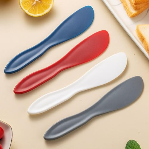 4 Stück Plastik Buttermesser Aufstrichmesser für Marmelade Butter Sahne Käse, Antihaft Besteck, Kunststoff Rutschfester Buttermesser (Blue+Grey+White+Red, 17.7x3.5x1)