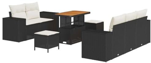 vidaXL Garten-Sofa-Set 8 pcs Schwarz Poly-Rattan, Garten & Terrasse, modernes Outdoor-Sofa Set, langlebige Liege, Modulares Möbel für Balkon und Entspannung