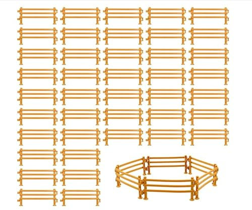 VOSSOT 60 Stück Pferdezaun Spielzeug, Mini Zaun Tierfiguren für Kinder,Kunststoff Pferd Corral Fechten Zubehör, DIY Bauernhof Gartenzaun, Weidezaun Miniaturzaun, Bauernhoftiere Dekorationsbedarf
