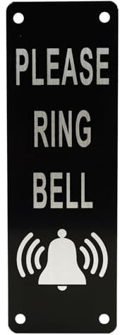 Please Ring The Bell Sign, Metal Aluminium 5x15cm Sign with Self-Adhesive Backing and Pre-Drilled Holes for Easy Mounting on Doors or Walls, Sticker for Doorbell, UV-Resistant, and Weatherproof