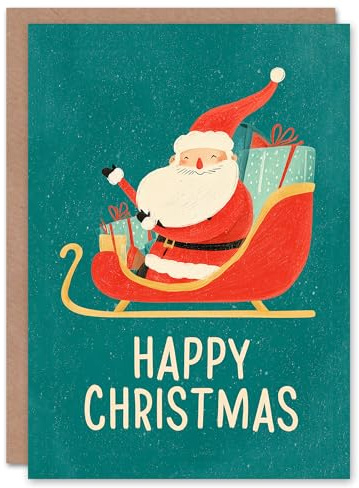 Artery8 Christmas Card Jolly Santa Claus with Presents on Sleigh
