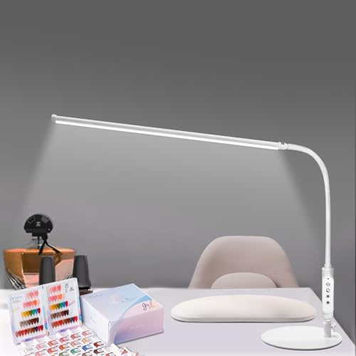 CGBE Extra-lange 60 cm Nageltischlampe: 360° Verstellbare Tischlampe für Nagel mit 3 Farbmodi und 5 Helligkeiten - Touch Steuerung - LED Dimmbare Tischlampe für Maniküre Tattoo Basteln - Weiß