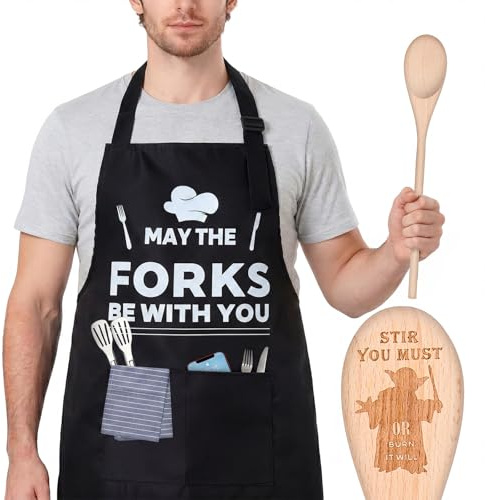 Baker Apron and Wooden Spoon Set - Personalised Kitchen Cooking Aprons for Women and Men, Funny Baking Gifts for Bakers Wife Husband, Chef Cooking Accessories