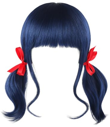 Katara Marienkäfer Kostüm rot mit schwarzen Punkten – inkl. Maske – Jumpsuit für Kinder und Erwachsene – Wundersamer Marienkäfer Outfit (Perrücke Blau (einzeln), Onesize)