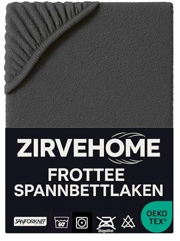Frotte Spannbettlaken 180x200-200x200 cm - Winter Spannbetttuch Baumwolle Bettlaken warm Kuschelig Weiche Baumwolle Frottee Spannbettlaken für Matratzen bis 25 cm Höhe, Farbe Anthrazit