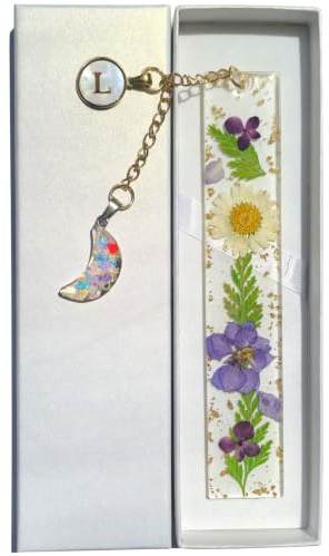 Macamolly Lesezeichen Personalisiert Buchstabe L Schulanfang Geschenk | Trockenblumen Lesezeichen, Harzmaterial, leicht und langlebig, Lehrerinnengeschenk, Weihnachtsgeschenke für Frauen