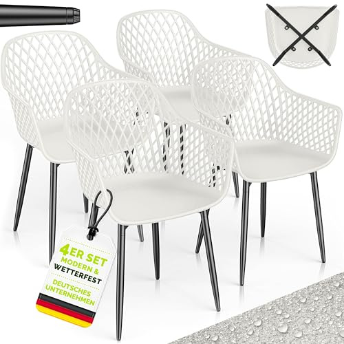 tillvex® Gartenstuhl 4er Set Wetterfest mit Armlehne bis 120kg belastbar | Outdoor Stühle UV-beständig | Gartenstühle Balkonstuhl Kunststoff | Terrassenstuhl Gartenmöbel Terrasse Balkon Outdoor Garten