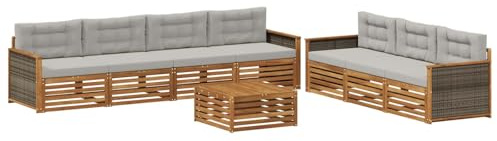vidaXL Outdoor-Sofagarnitur mit Kissen 8 pcs Natürlich und Hellgrau, Garten Sofa, modernes Outdoor-Mobiliar, Bequeme Lounge-Ecke für Terrasse und Patio
