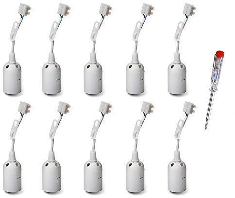 10 x Baustellenfassung weiß E27 230V max. 60Watt + 1 x Phasenprüfer Baufassung Lampenfassung Fassung Renovierungsfassung