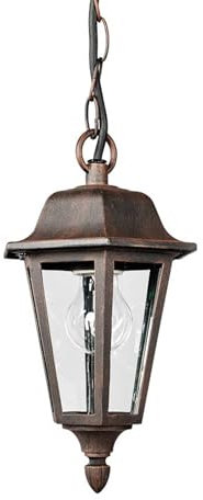 Lindby Hängelampe aussen Laterne rostbraun, Hängeleuchte spritzwassergeschützt IP44 1xE27 max. 60W ohne Leuchtmittel Aussenlampe antik Look