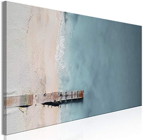 decomonkey Bilder Meer Strand 150x50 cm 1 Teilig Leinwandbilder Bild auf Leinwand Wandbild Kunstdruck Wanddeko Wand Wohnzimmer Wanddekoration Deko Abstrakt grau beige